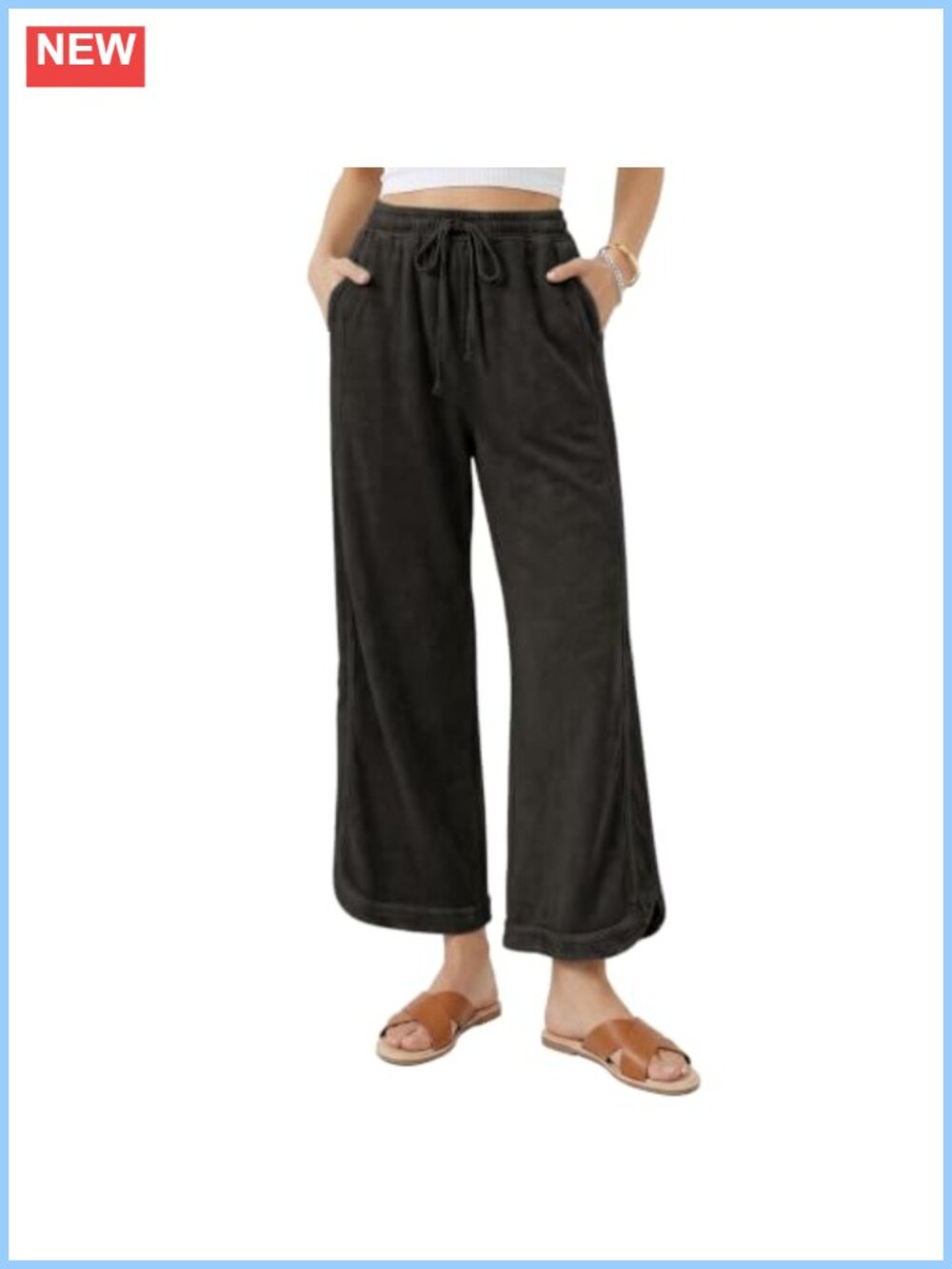 Wide Leg Sweatpants High Waist Lounge Pants Cotton Blend Drawstring